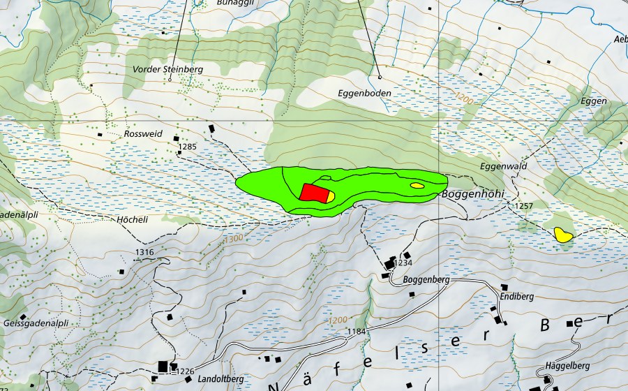 Carta nazionale swisstopo con il perimetro protetto di Boggenberg (Torbiera alta)