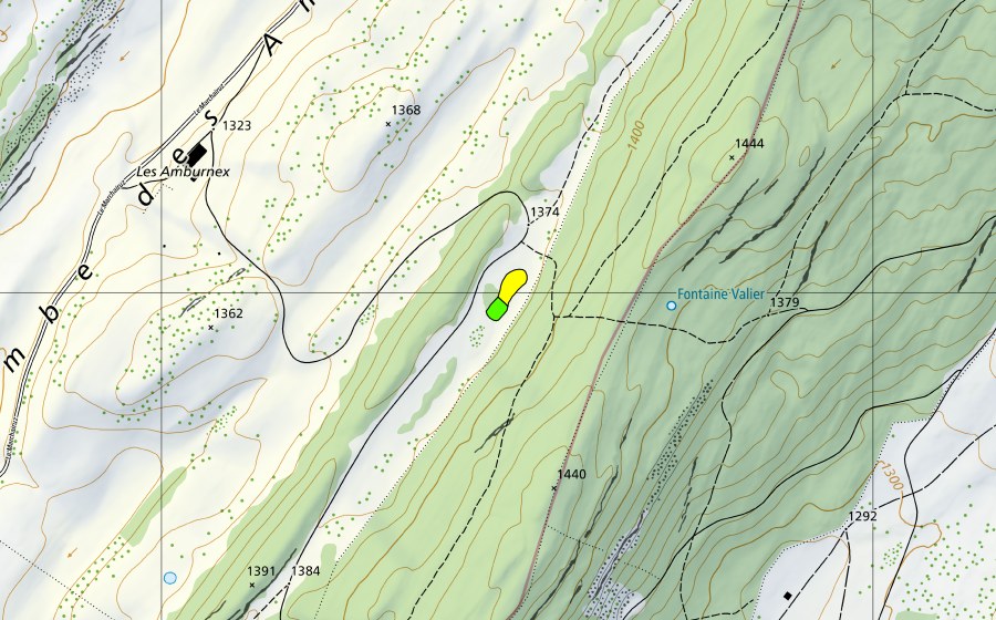 Carte nationale swisstopo avec le périmètre protégé de Bois du Marchairuz (Haut-marais)