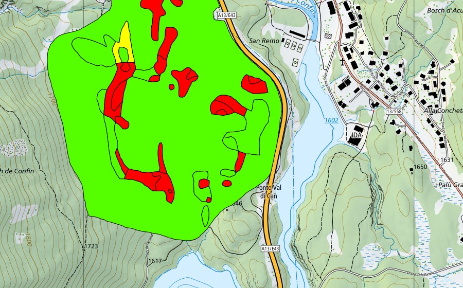 Carte nationale swisstopo avec le périmètre protégé de Bosch de San Remo (Haut-marais)