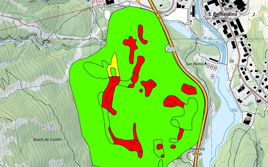 swisstopo national map showing the protected perimeter of Bosch de San Remo (Raised bog)