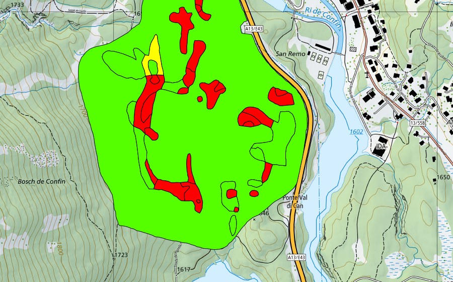 swisstopo national map showing the protected perimeter of Bosch de San Remo (Raised bog)