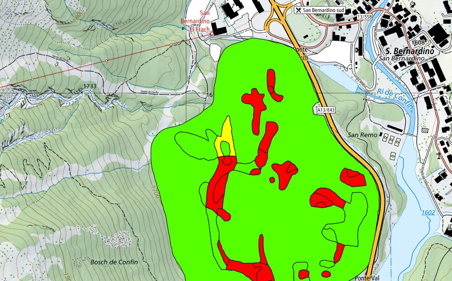 Carte nationale swisstopo avec le périmètre protégé de Bosch de San Remo (Haut-marais)