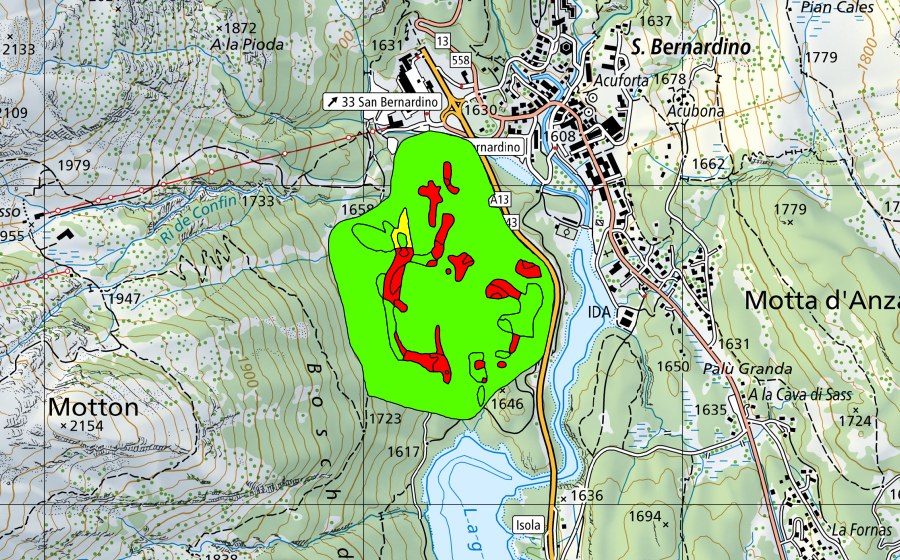 Landeskarte swisstopo mit dem Schutzperimeter von Bosch de San Remo (Hochmoor)