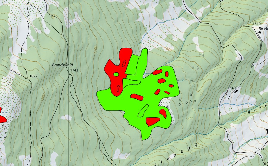 Carte nationale swisstopo avec le périmètre protégé de Breitmoos (Haut-marais)