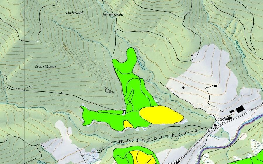 Carte nationale swisstopo avec le périmètre protégé de Breitried (Haut-marais)