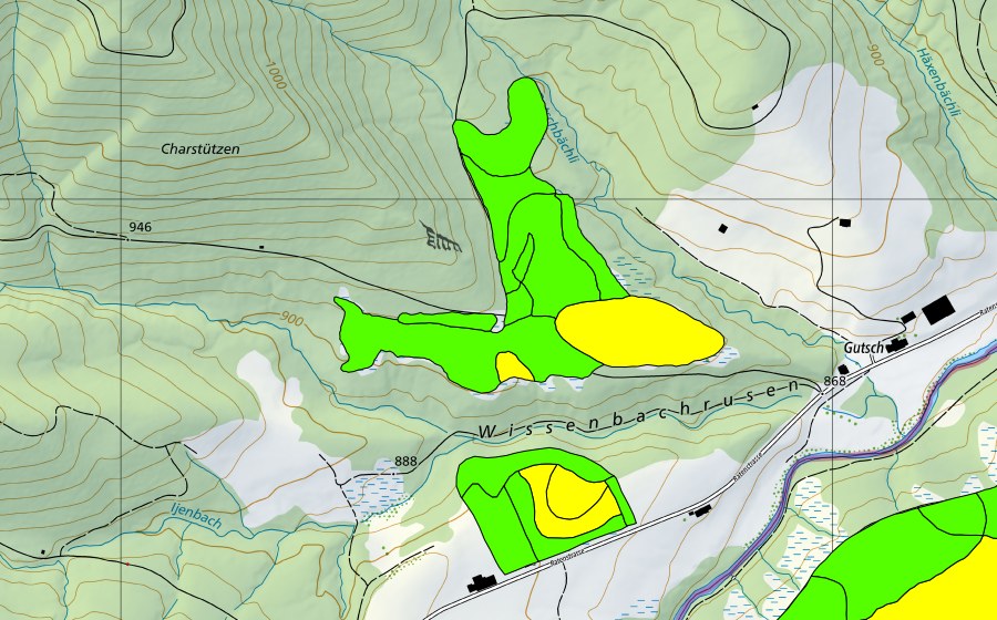 Landeskarte swisstopo mit dem Schutzperimeter von Breitried (Hochmoor)