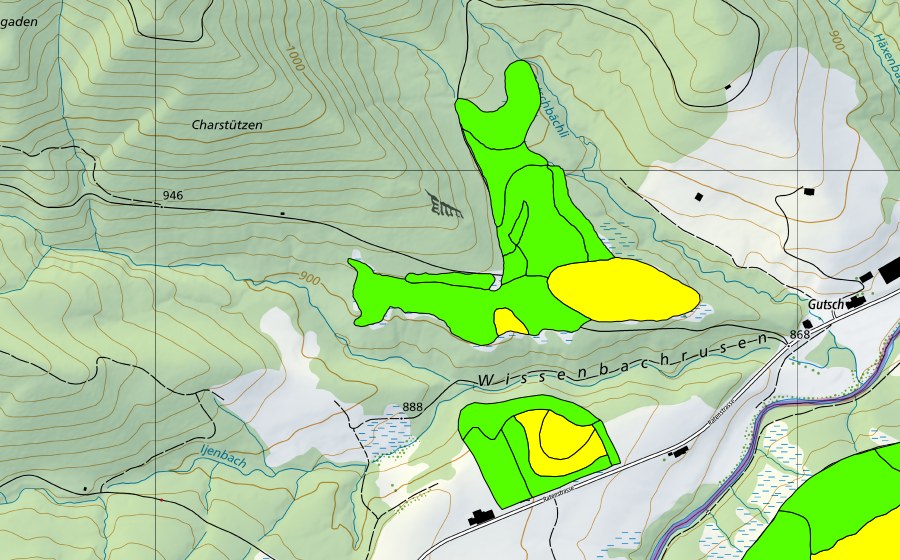Carte nationale swisstopo avec le périmètre protégé de Breitried (Haut-marais)