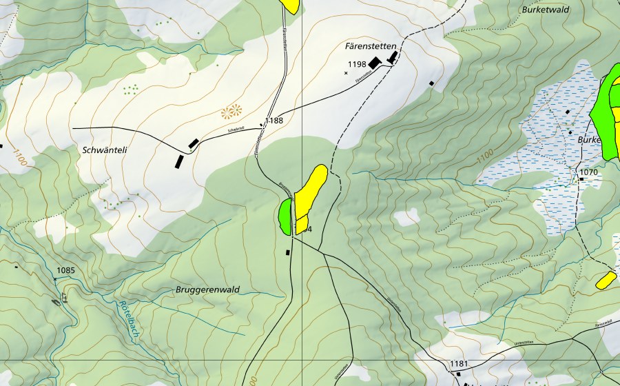 Carta nazionale swisstopo con il perimetro protetto di Bruggerenwald (Torbiera alta)