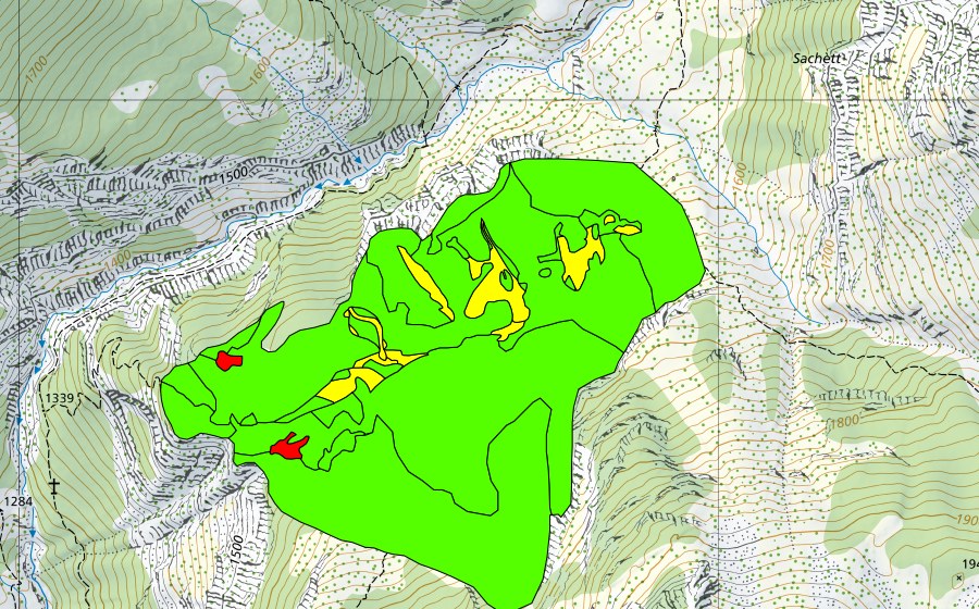 Landeskarte swisstopo mit dem Schutzperimeter von Campala (Hochmoor)