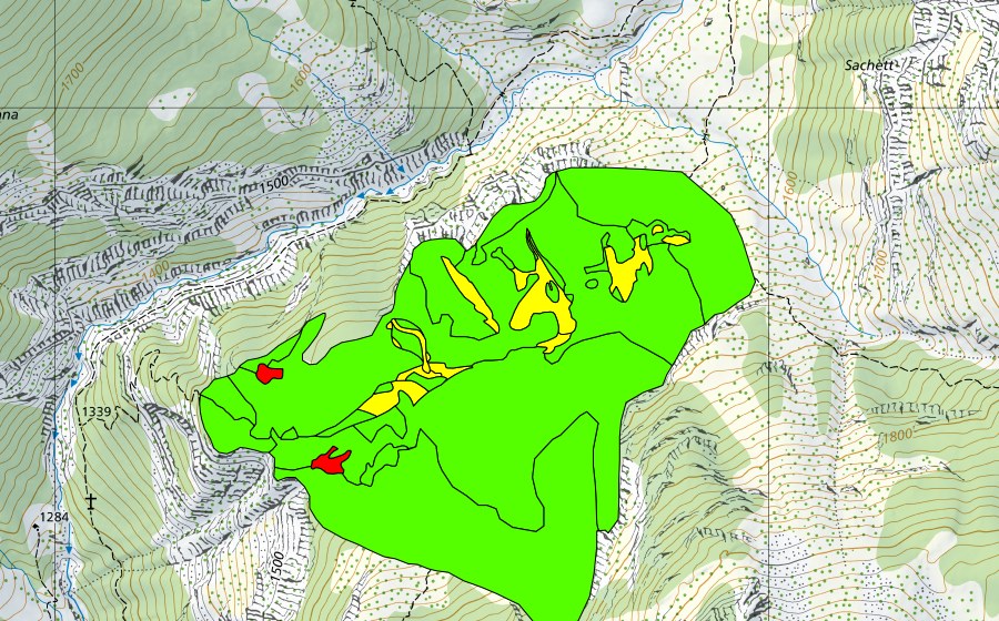 swisstopo national map showing the protected perimeter of Campala (Raised bog)
