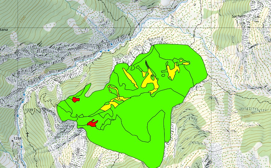 Carte nationale swisstopo avec le périmètre protégé de Campala (Haut-marais)