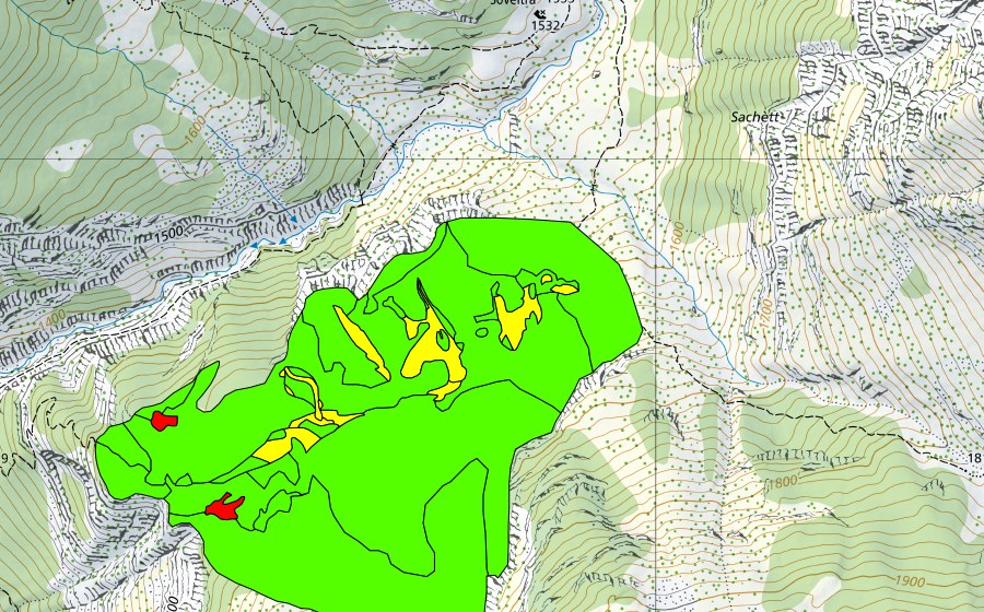 Landeskarte swisstopo mit dem Schutzperimeter von Campala (Hochmoor)