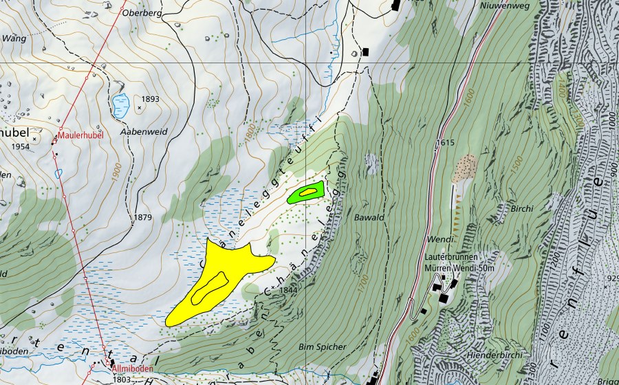 swisstopo national map showing the protected perimeter of Chänelegg (Raised bog)