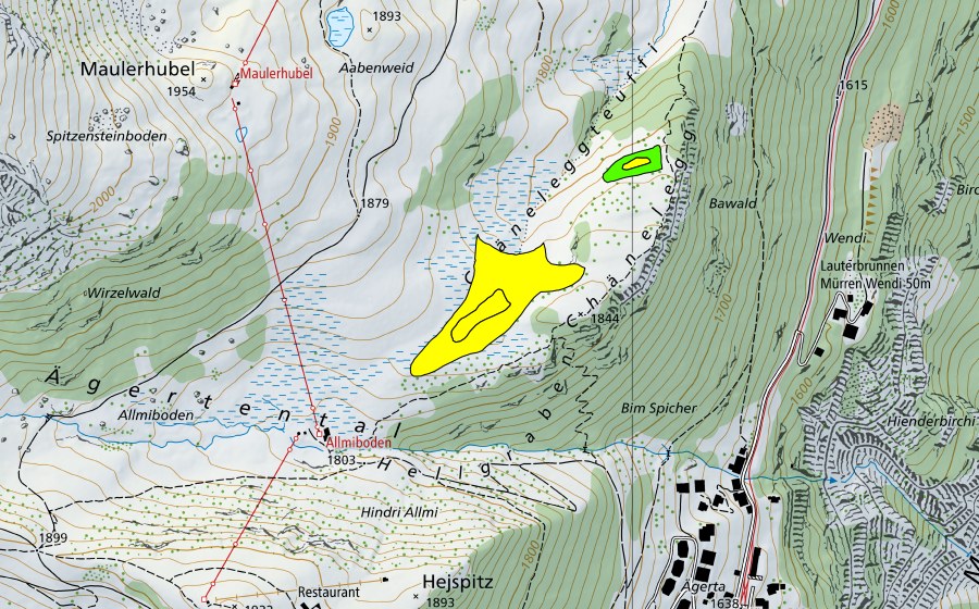 Carte nationale swisstopo avec le périmètre protégé de Chänelegg (Haut-marais)