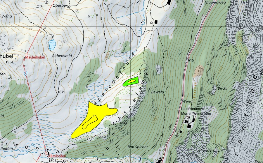 Landeskarte swisstopo mit dem Schutzperimeter von Chänelegg (Hochmoor)