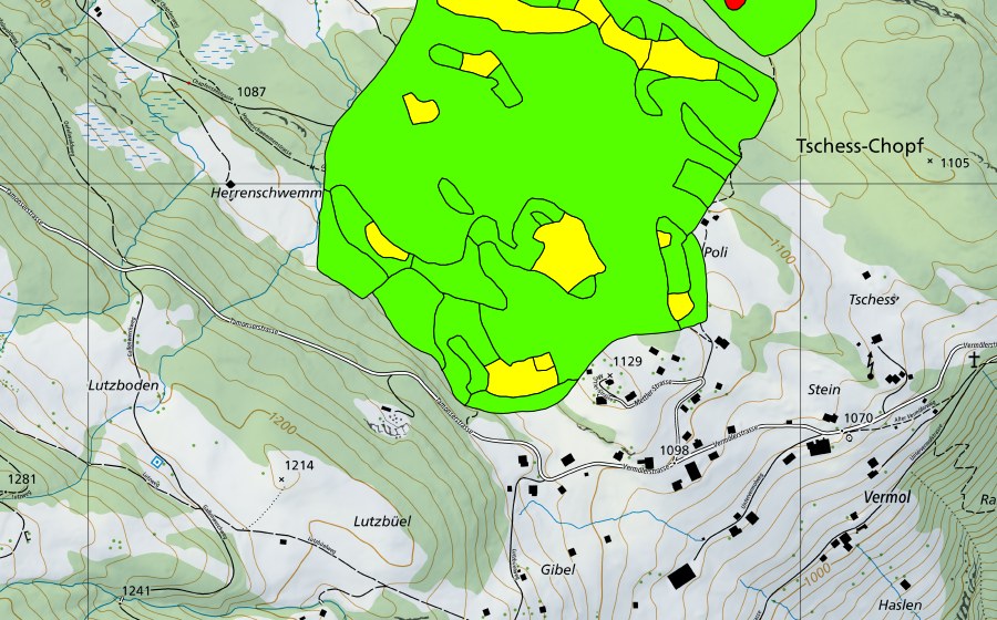 swisstopo national map showing the protected perimeter of Chapfensee (Raised bog)