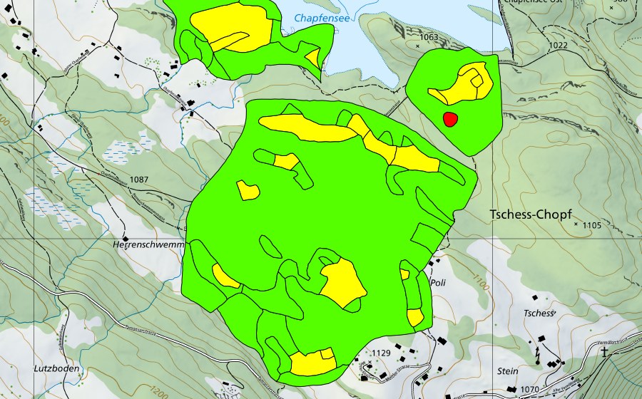 swisstopo national map showing the protected perimeter of Chapfensee (Raised bog)