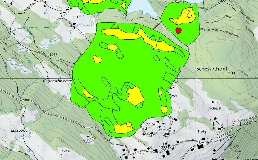 Landeskarte swisstopo mit dem Schutzperimeter von Chapfensee (Hochmoor)
