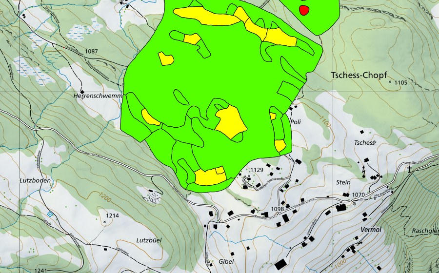 swisstopo national map showing the protected perimeter of Chapfensee (Raised bog)