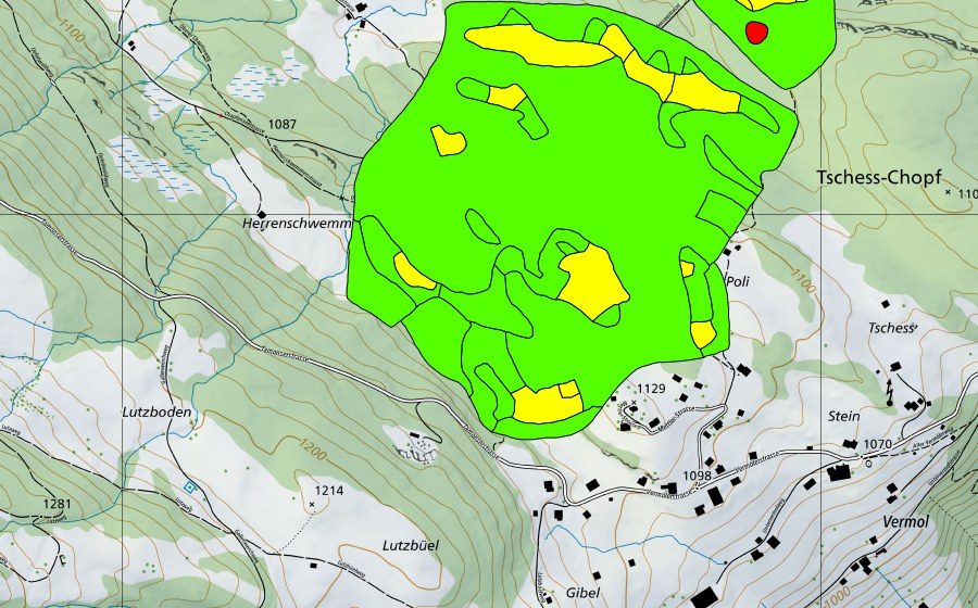 Landeskarte swisstopo mit dem Schutzperimeter von Chapfensee (Hochmoor)
