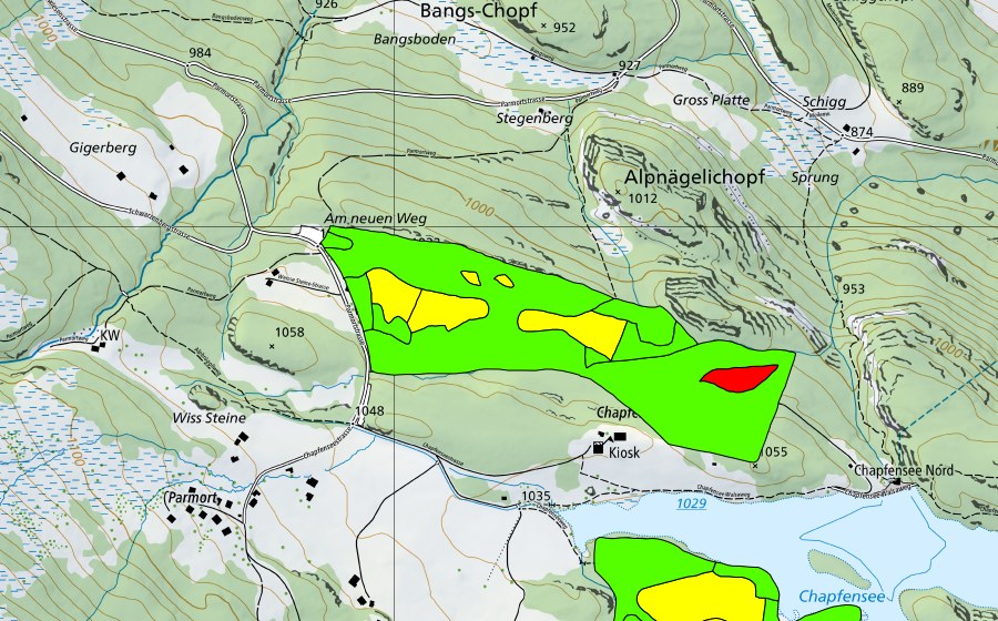 swisstopo national map showing the protected perimeter of Chapfensee (Raised bog)