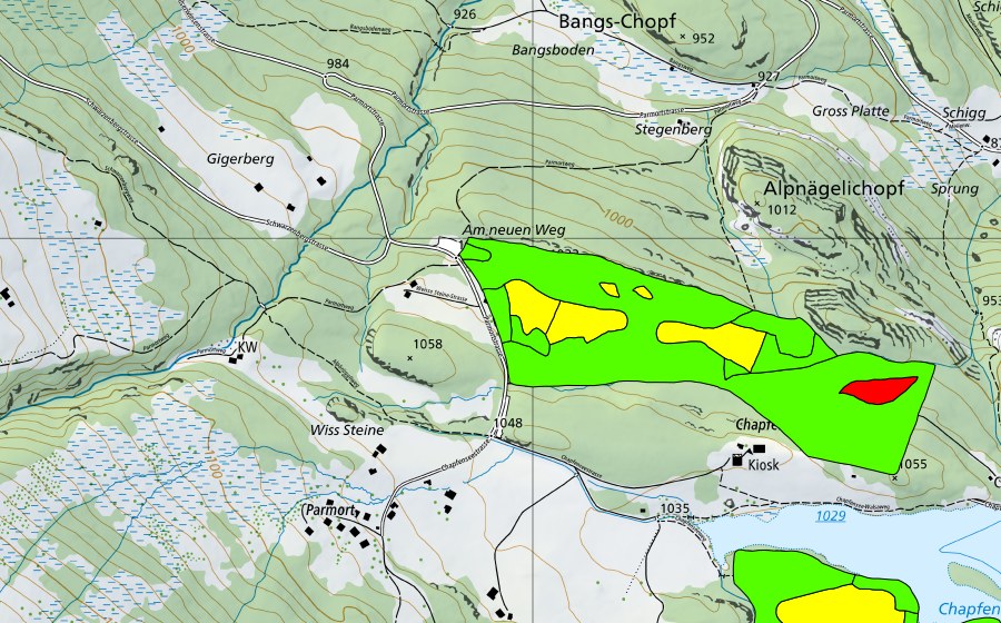 swisstopo national map showing the protected perimeter of Chapfensee (Raised bog)