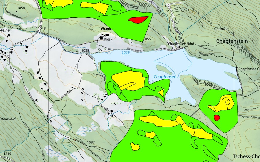 Landeskarte swisstopo mit dem Schutzperimeter von Chapfensee (Hochmoor)