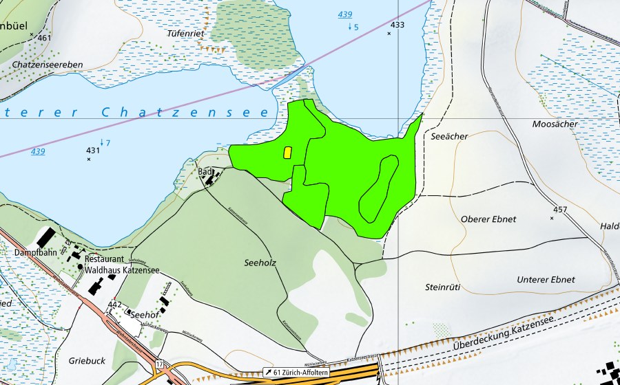 swisstopo national map showing the protected perimeter of Chatzensee (Raised bog)