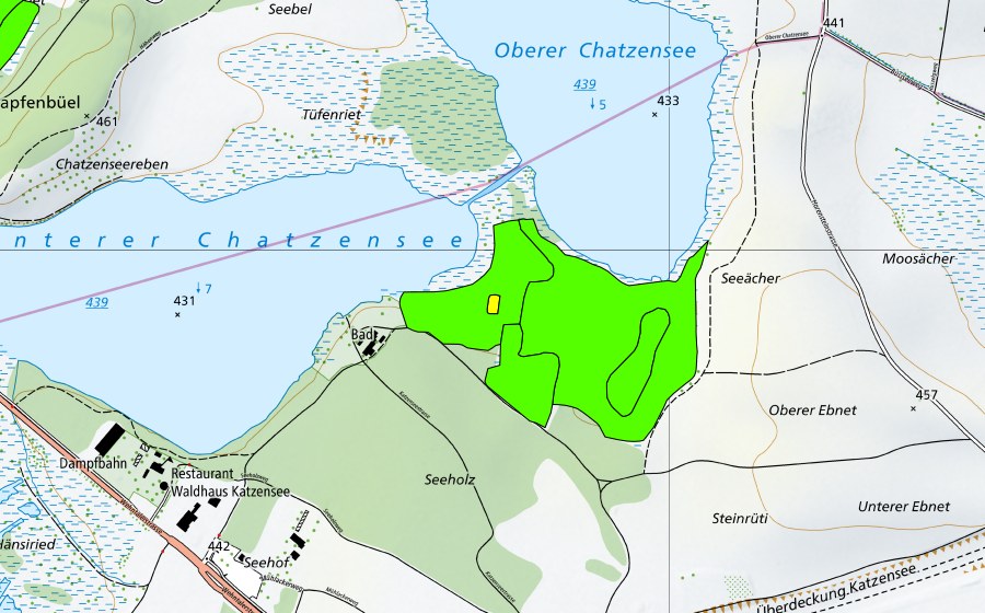 swisstopo national map showing the protected perimeter of Chatzensee (Raised bog)