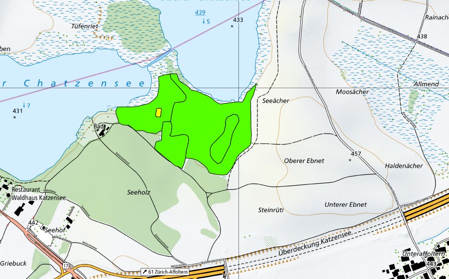 Carte nationale swisstopo avec le périmètre protégé de Chatzensee (Haut-marais)