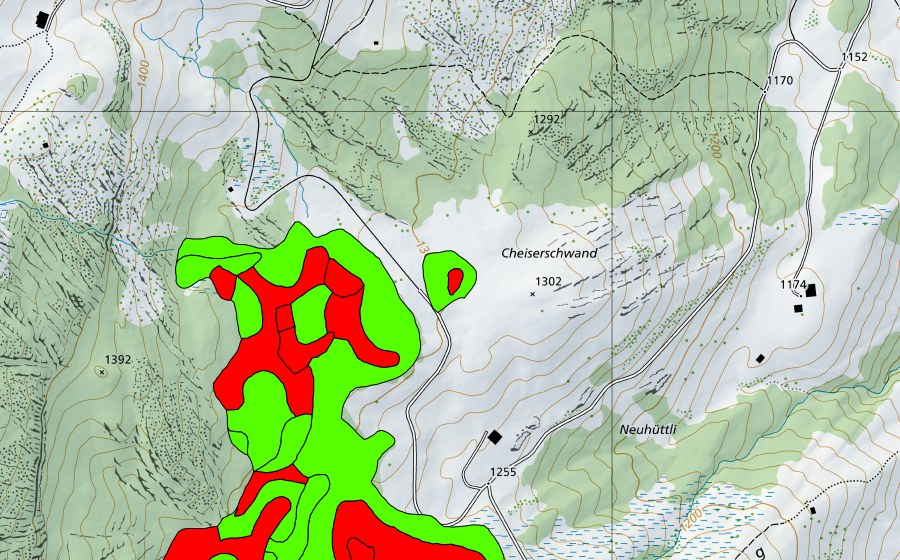 Carte nationale swisstopo avec le périmètre protégé de Cheiserschwand (Haut-marais)