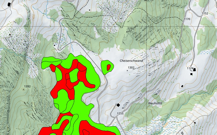 Landeskarte swisstopo mit dem Schutzperimeter von Cheiserschwand (Hochmoor)