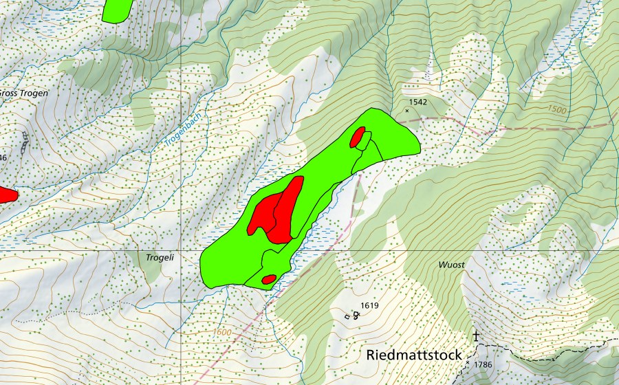 Landeskarte swisstopo mit dem Schutzperimeter von Chli Trogen (Hochmoor)