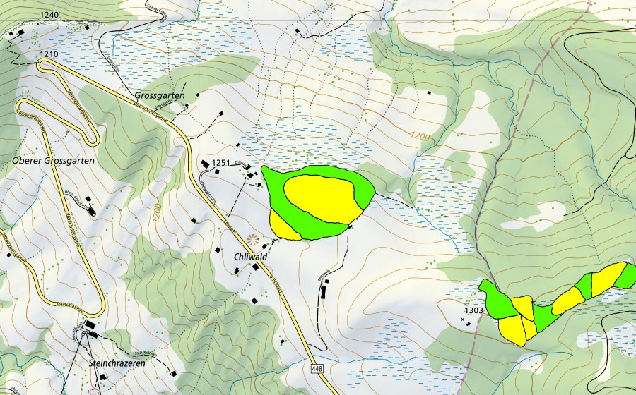Carta nazionale swisstopo con il perimetro protetto di Cholwald Schwägalp (Torbiera alta)