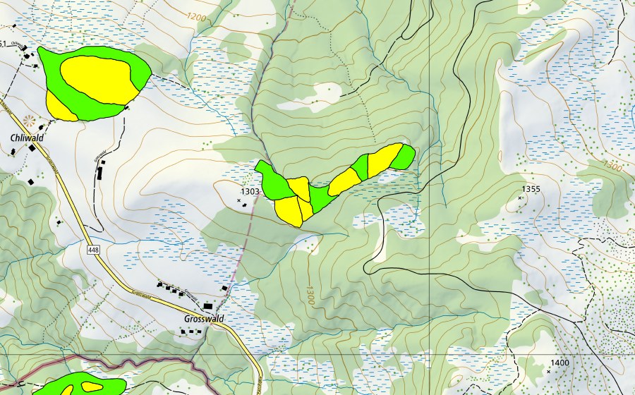 swisstopo national map showing the protected perimeter of Cholwald Schwägalp (Raised bog)