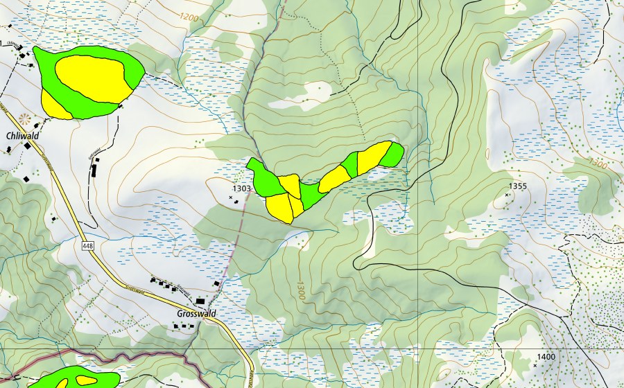 swisstopo national map showing the protected perimeter of Cholwald Schwägalp (Raised bog)