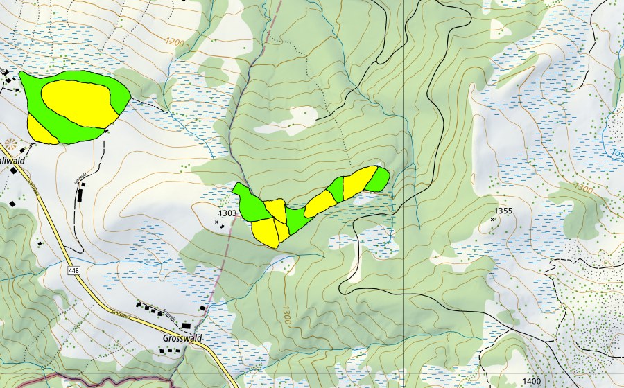 Carte nationale swisstopo avec le périmètre protégé de Cholwald Schwägalp (Haut-marais)
