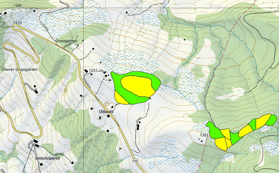 swisstopo national map showing the protected perimeter of Cholwald Schwägalp (Raised bog)