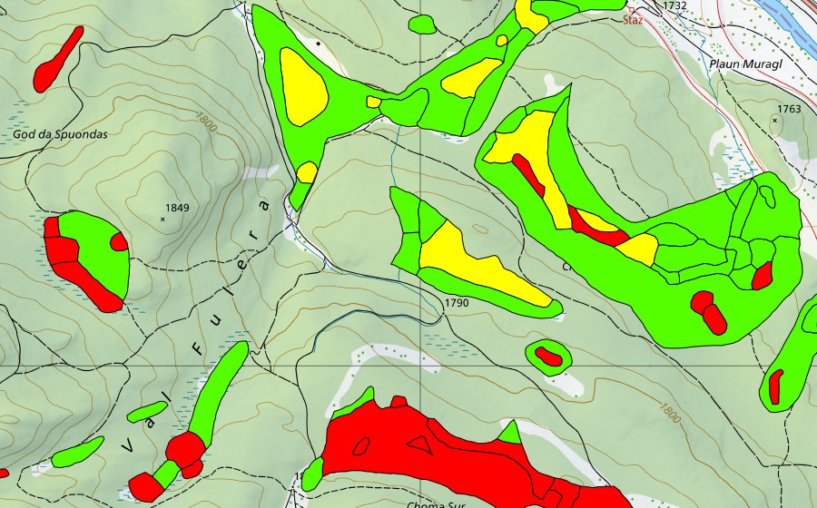 Landeskarte swisstopo mit dem Schutzperimeter von Choma Suot-Palüd Chapè (Hochmoor)