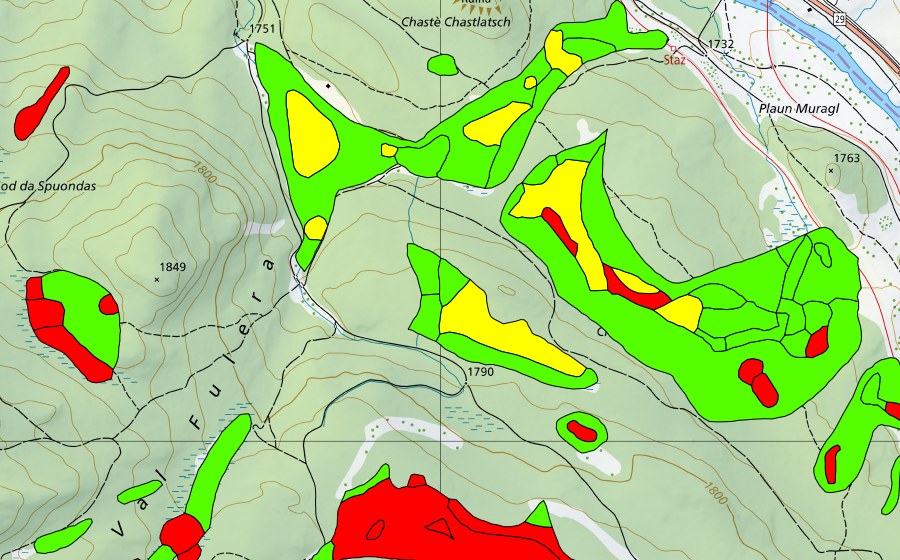 swisstopo national map showing the protected perimeter of Choma Suot-Palüd Chapè (Raised bog)
