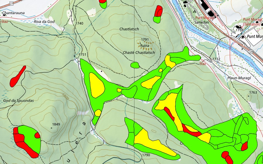 Landeskarte swisstopo mit dem Schutzperimeter von Choma Suot-Palüd Chapè (Hochmoor)