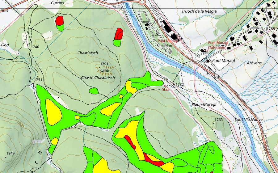 swisstopo national map showing the protected perimeter of Choma Suot-Palüd Chapè (Raised bog)