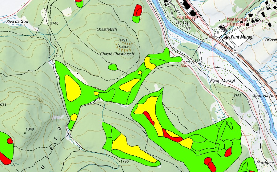 swisstopo national map showing the protected perimeter of Choma Suot-Palüd Chapè (Raised bog)