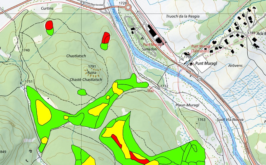 Landeskarte swisstopo mit dem Schutzperimeter von Choma Suot-Palüd Chapè (Hochmoor)