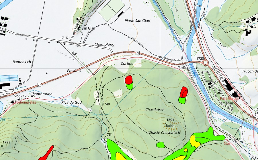 swisstopo national map showing the protected perimeter of Choma Suot-Palüd Chapè (Raised bog)