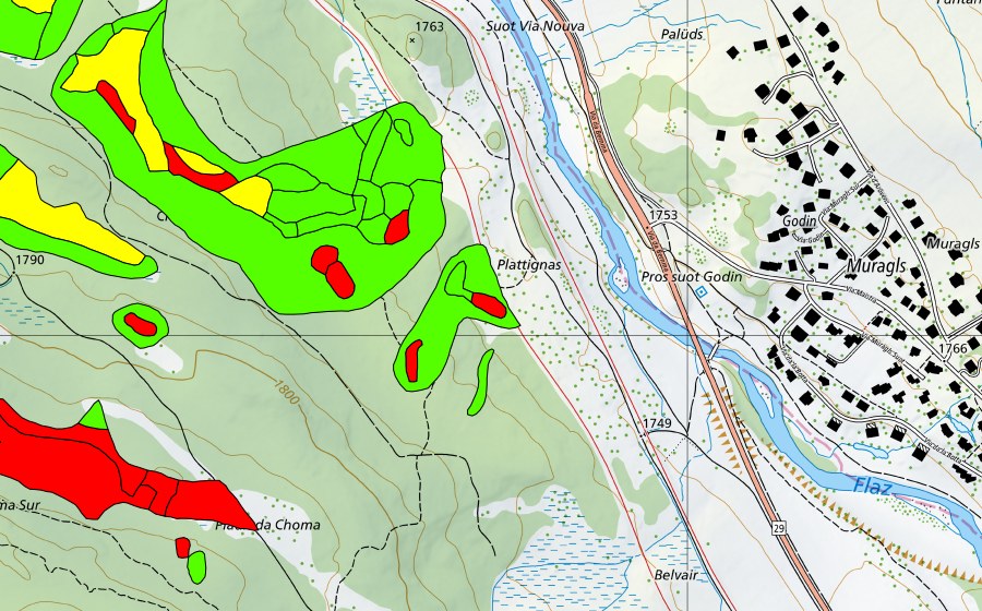 swisstopo national map showing the protected perimeter of Choma Suot-Palüd Chapè (Raised bog)