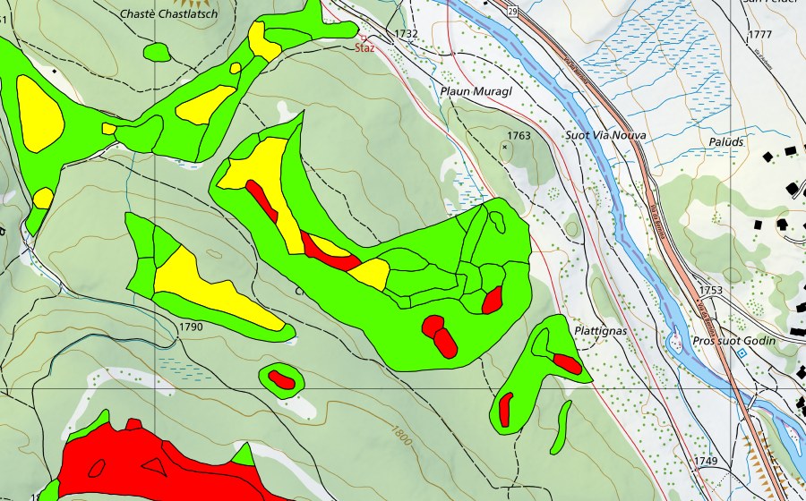 swisstopo national map showing the protected perimeter of Choma Suot-Palüd Chapè (Raised bog)