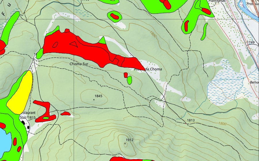 Carte nationale swisstopo avec le périmètre protégé de Choma Sur (Haut-marais)