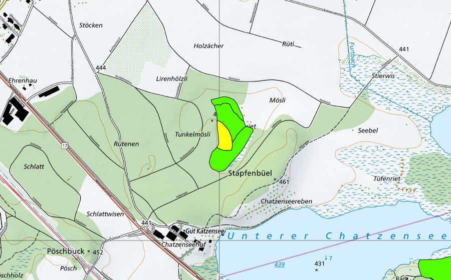 Carte nationale swisstopo avec le périmètre protégé de Chräenriet (Haut-marais)