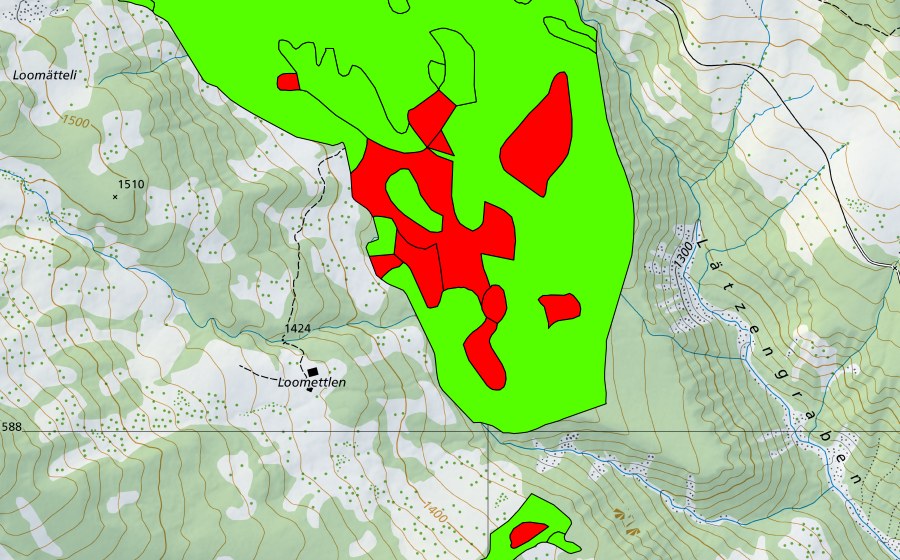 swisstopo national map showing the protected perimeter of Dälenboden (Raised bog)